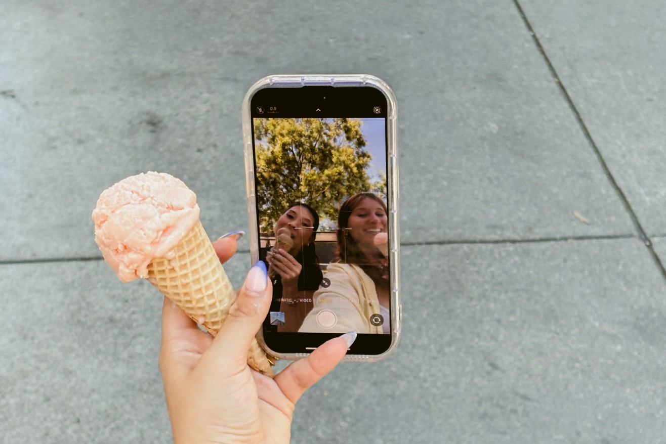 Selfie in one hand, Jamie's Ice Cream in the other